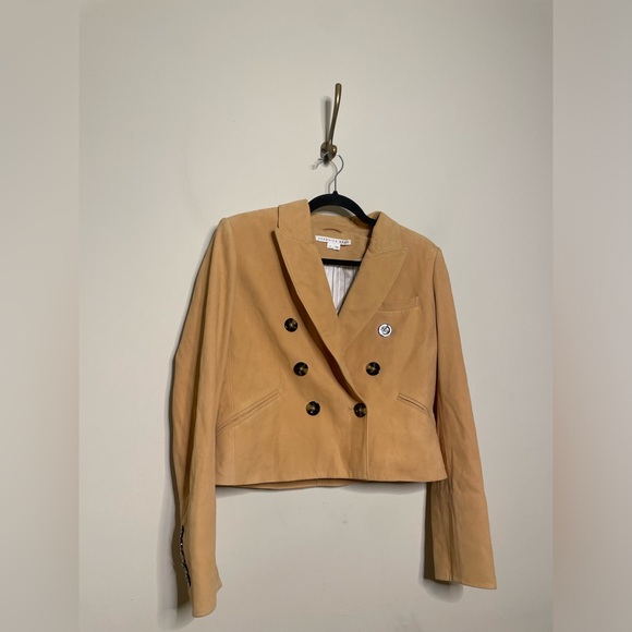 Veronica Beard Nevis Tailored Leather Cropped Blazer - Picture 6 of 10